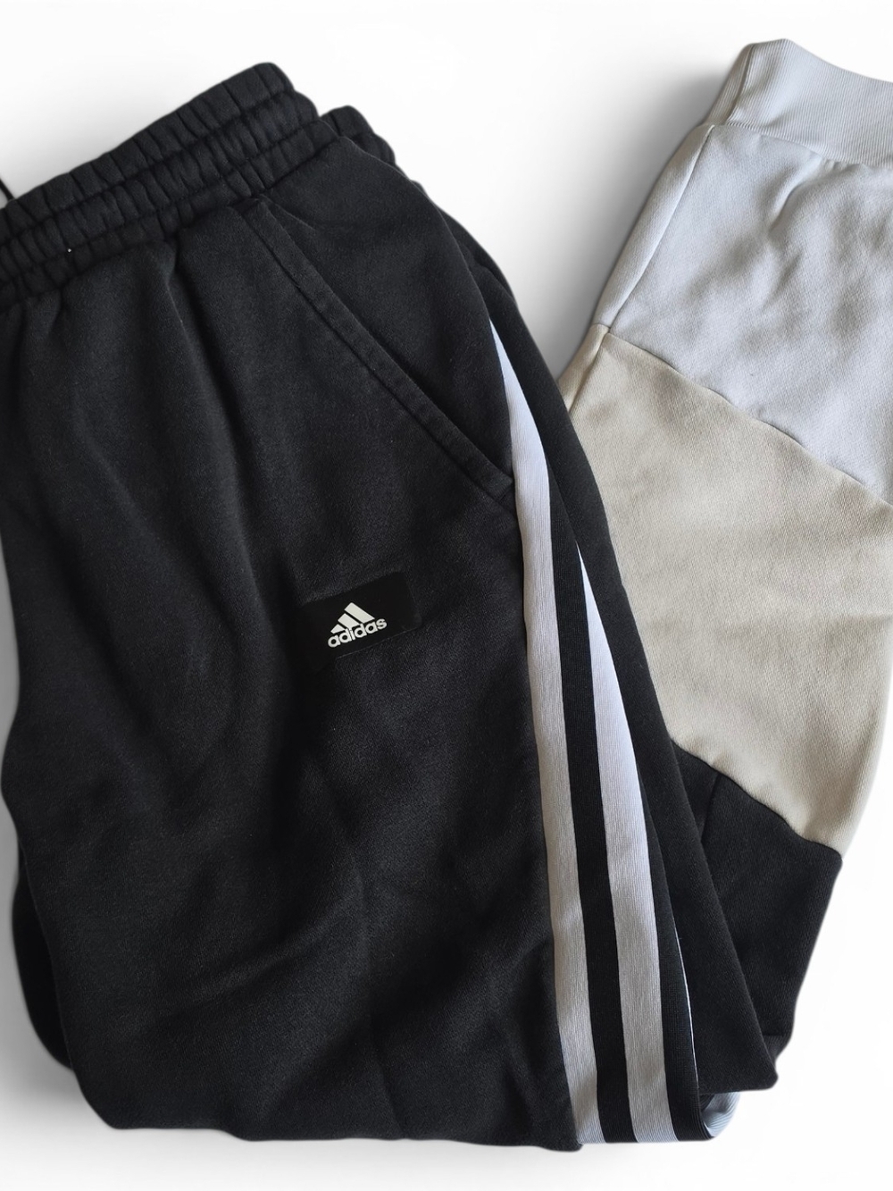 adidas Mens Black Joggers with White And Cream Stripes M